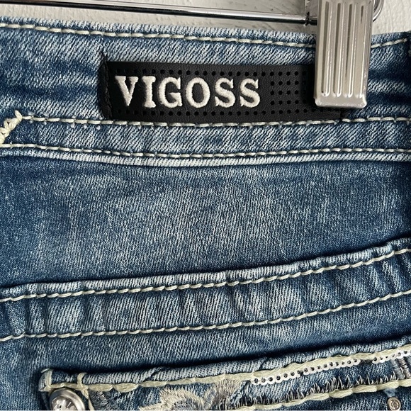 Vigoss Kendra Bootcut Jeans Size 25 Embroidered Mid Rise Denim flap pocket - Picture 8 of 11
